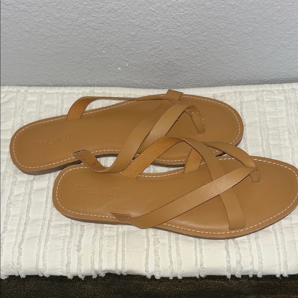 Madewell Cognac/Tan Cross-Strap Leather Sandals